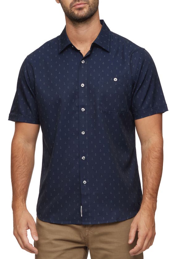 Flag And Anthem Doral Short Sleeve Anchor Print Performance Button-up Shirt In Blue