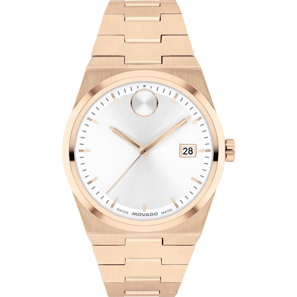 Movado Bold Quest Bracelet Watch, 35mm In White/rose Gold