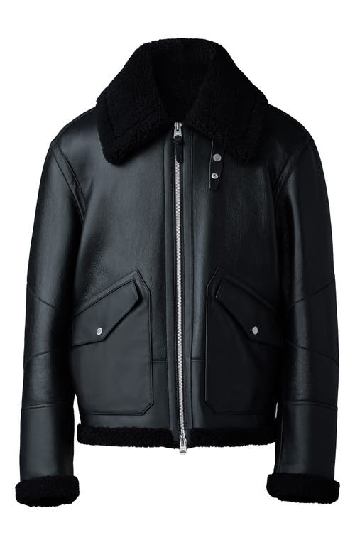 Shop Mackage Atlas Genuine Shearling Lined Leather Bomber Jacket In Black