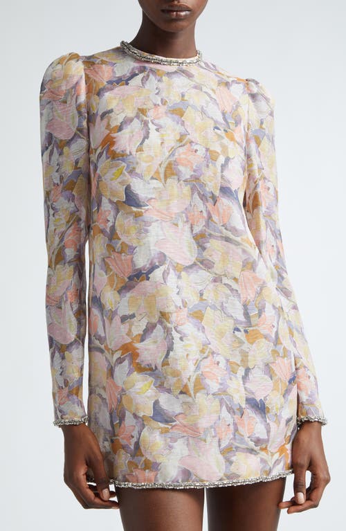 Shop Zimmermann Illustration Diamante Long Sleeve Linen & Silk Minidress In Sorbetto Eden