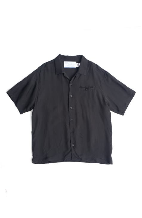 I Tried Embroidered Short Sleeve Cupro Button-Up Shirt