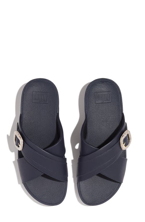 Shop Fitflop Lulu Crystal Buckle Platform Slide Sandal In Midnight Navy