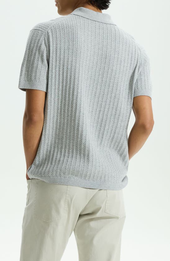 Theory Cable Short Sleeve Cotton Blend Polo Sweater In Light Grey Heather