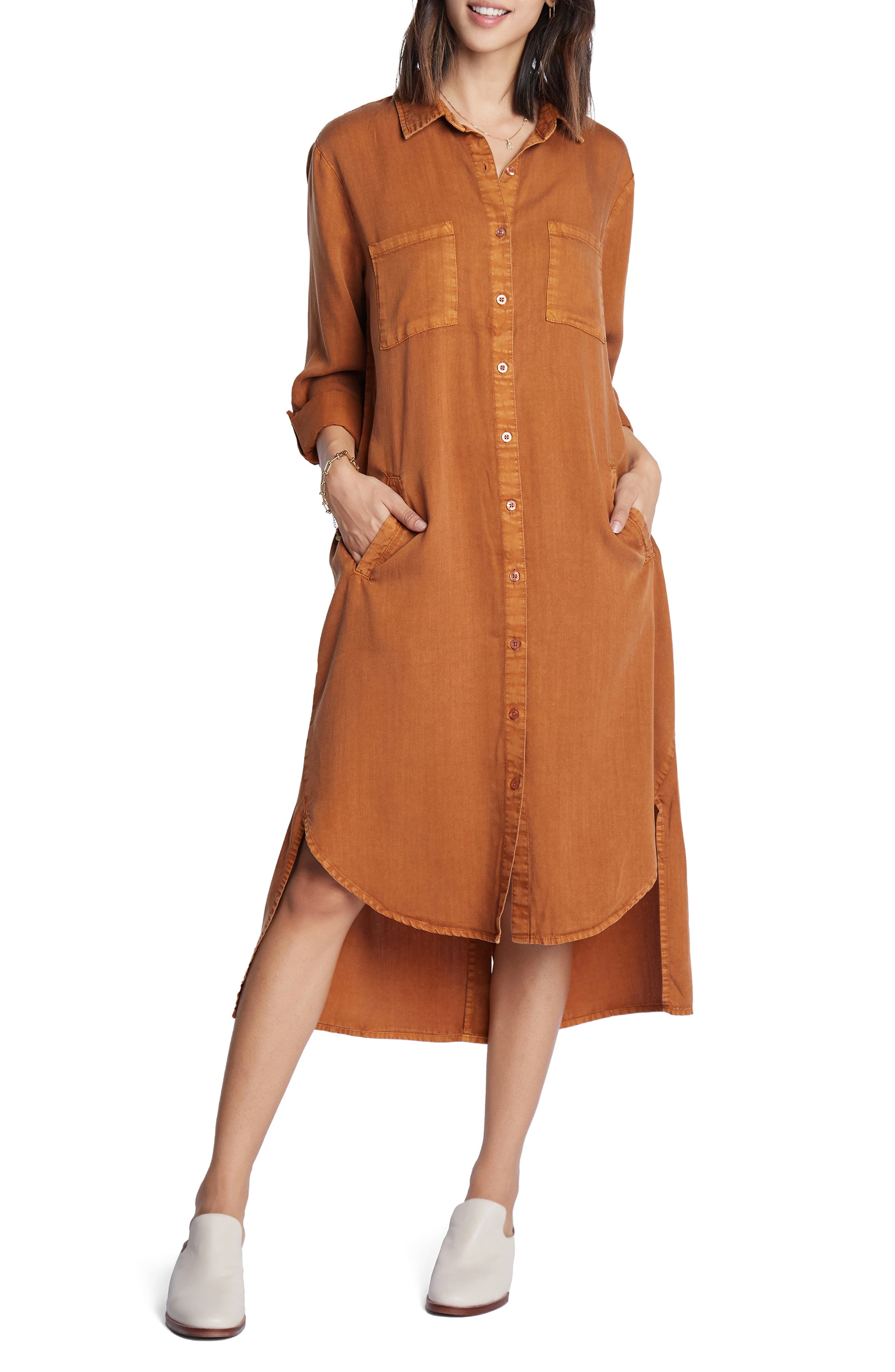Cinq A Sept button-up long sleeve tiered dress - Orange