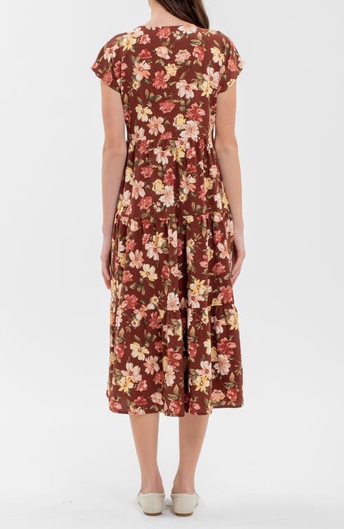 Blu Pepper Floral Button-up Midi Dress In Burgundy Multi