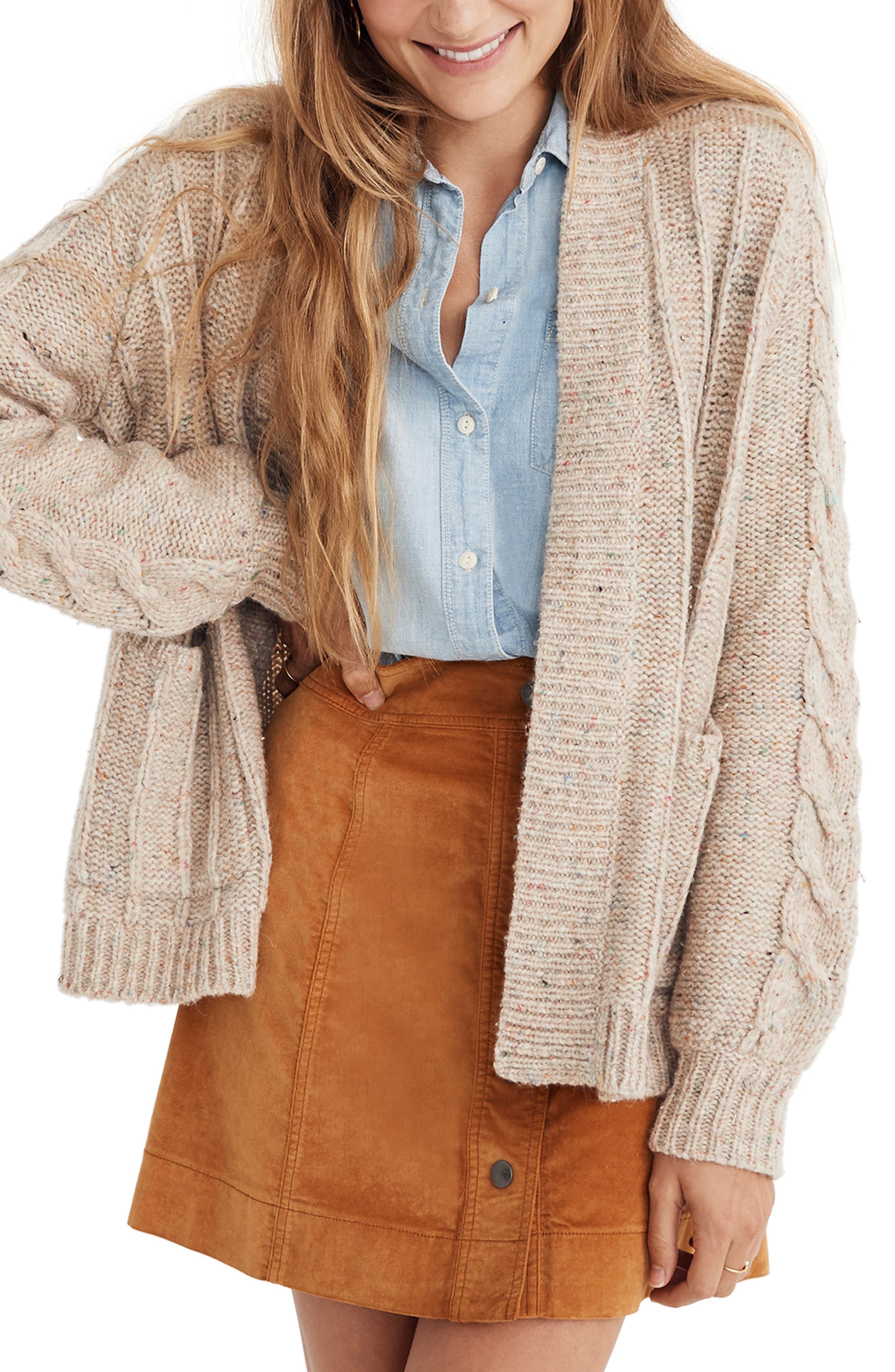 Madewell Bubble Sleeve Cable Knit Cardigan Sweater Nordstrom