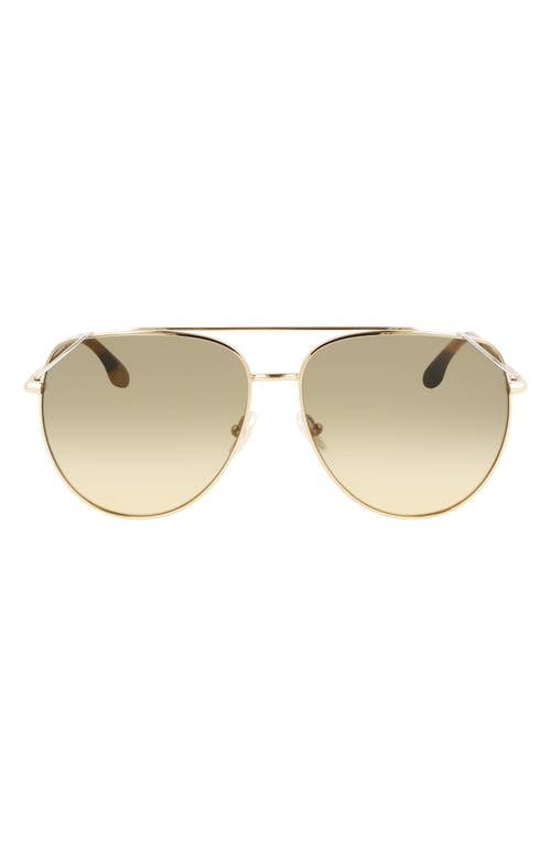 Victoria Beckham 61mm Aviator Sunglasses in Gold-Khaki