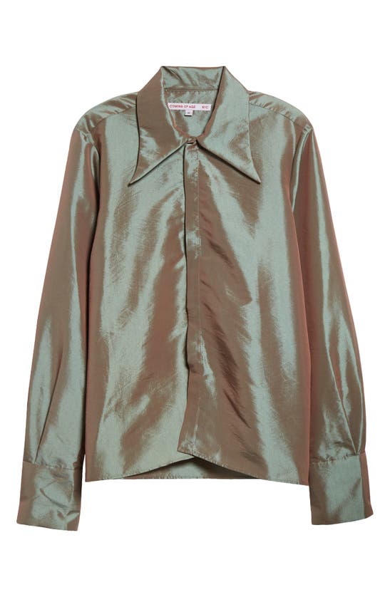 Shop Coming Of Age Nylon Blend Snap-up Shirt In Jade