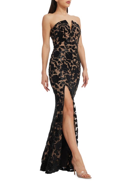 DRESS THE POPULATION DRESS THE POPULATION FERNANDA FLORAL SEQUIN STRAPLESS EVENING GOWN