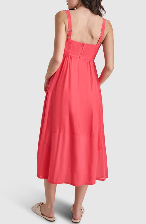 Shop Dkny Paneled Mixed Media Midi Dress In Beach Coral