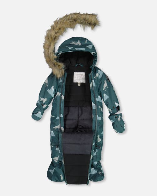 DEUX PAR DEUX DEUX PAR DEUX BABY BOY'S ONE PIECE BABY SNOWSUIT SAGE PRINTED WOLVES DESIGNED FOR CAR SEAT 