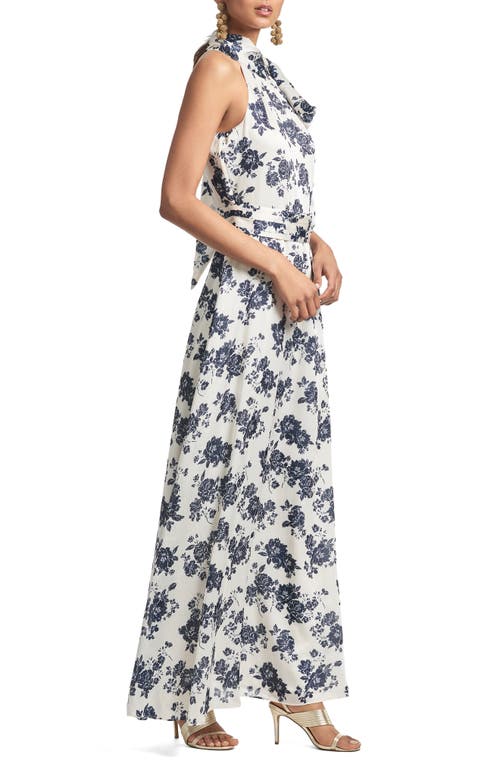 Shop Sachin & Babi Kayla Halter Gown In Ivory/navy Peony