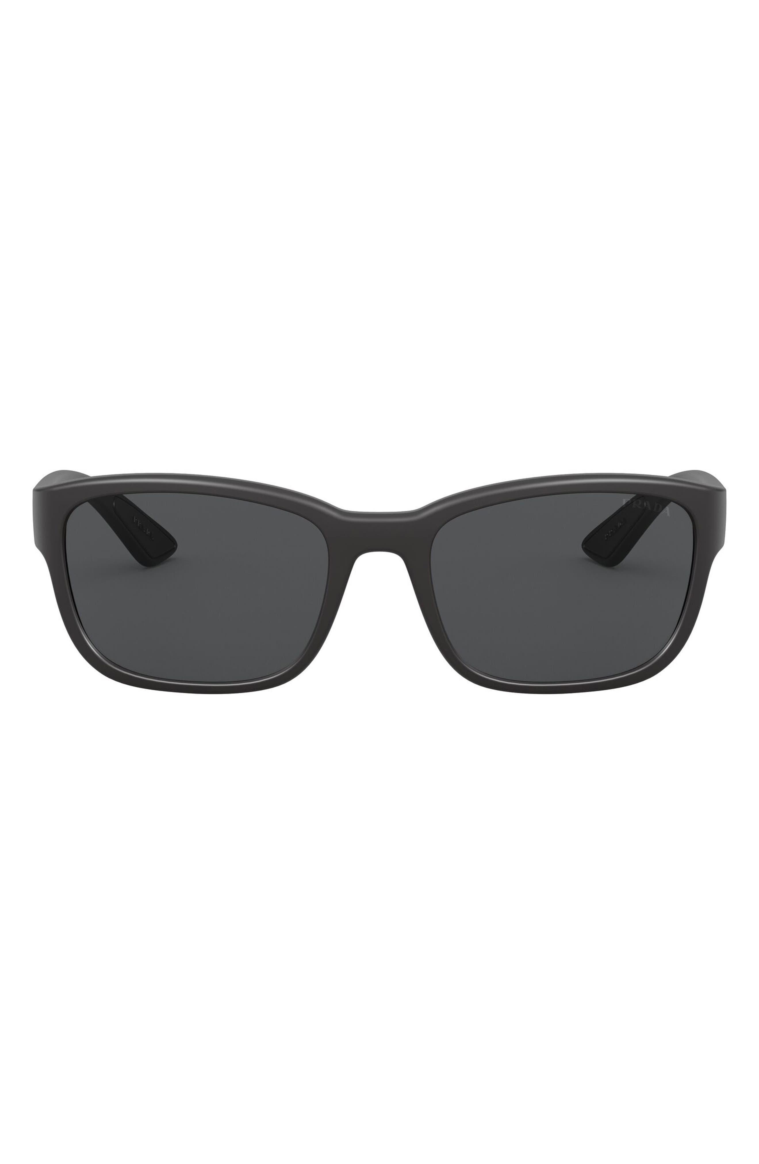 Prada Pillow 57mm Rectangle Sunglasses in Black Demi Shiny/Dark Grey at Nordstrom