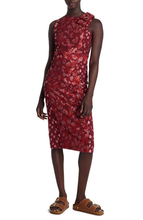 St. John Evening Floral Geometric Bow Jacquard Dress Cranberry Multi at Nordstrom,