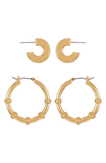 Vince Camuto Set Of 2 Hoop Earrings In Gold Tone