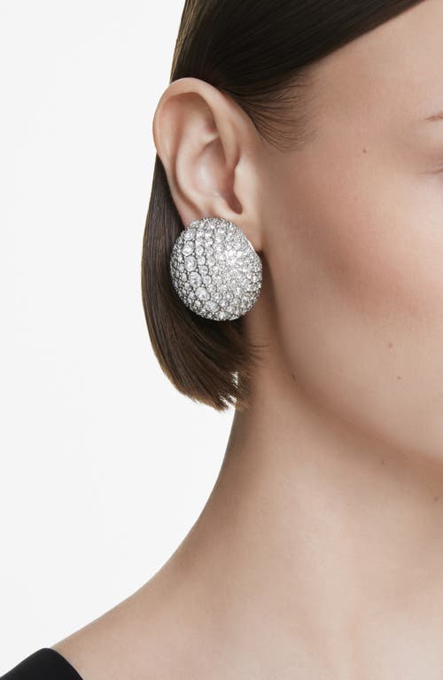 Swarovski Sublima Crystal Clip On Drop Earrings In Rhodium Plated In Silver/white