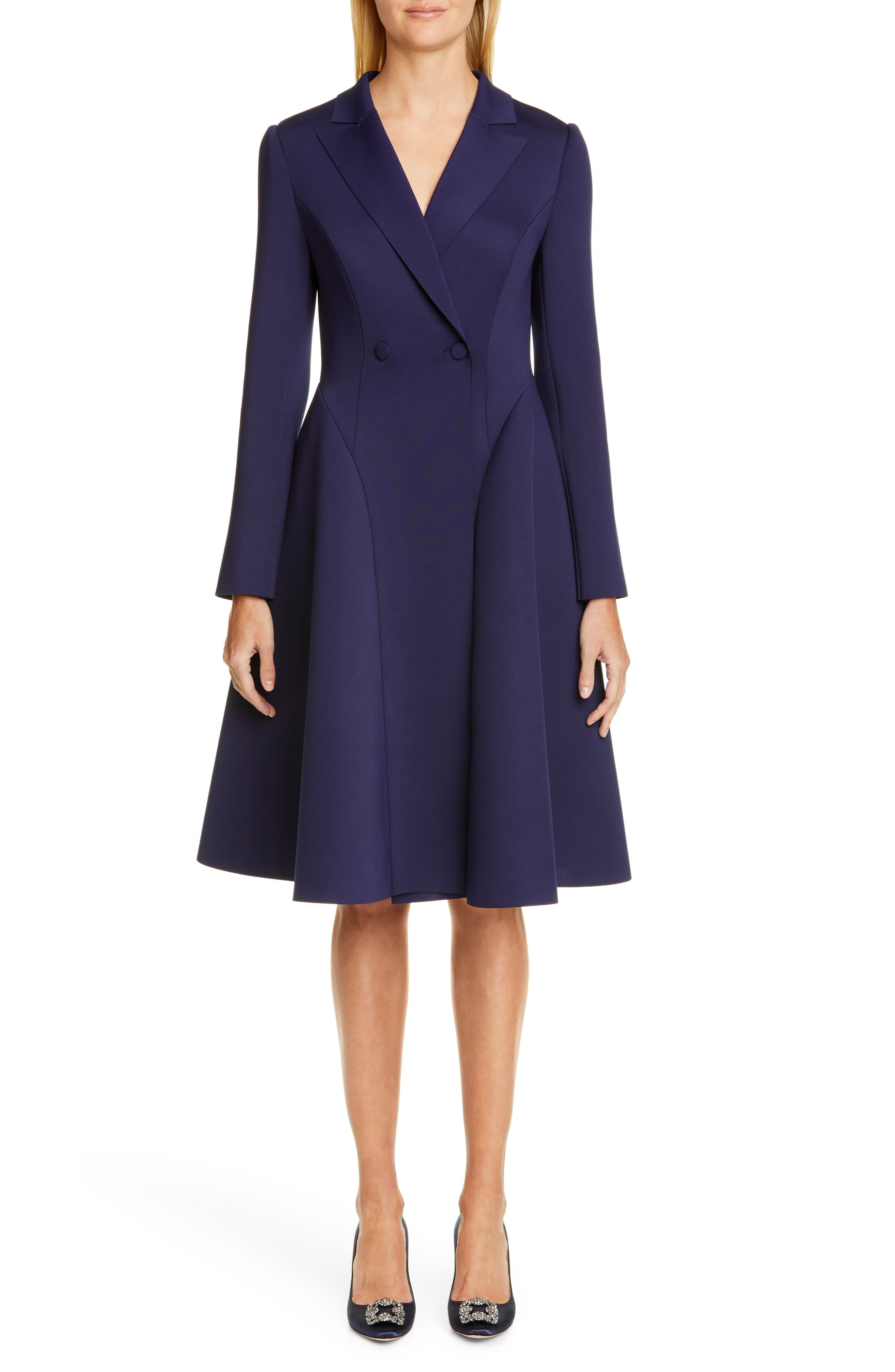 Badgley Mischka Long Sleeve Scuba Dress, Blue