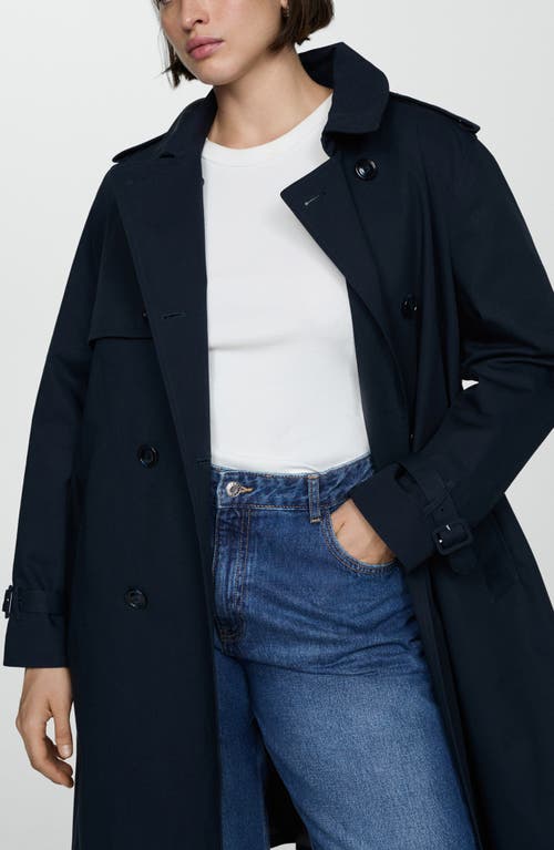 Shop Mango Classic Double Breasted Water Repellent Cotton Trench Coat In Dark Navy