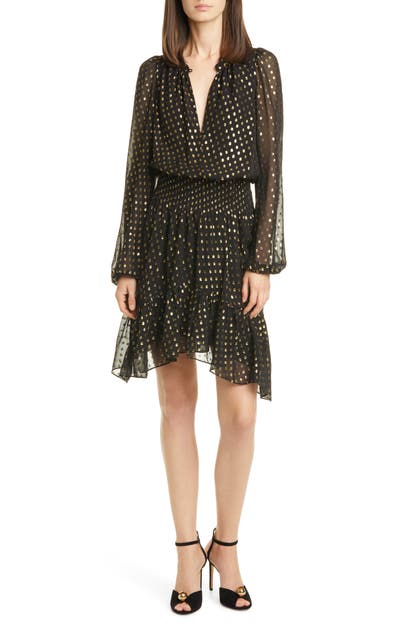 A.L.C SIDNEY METALLIC DOT LONG SLEEVE SILK DRESS