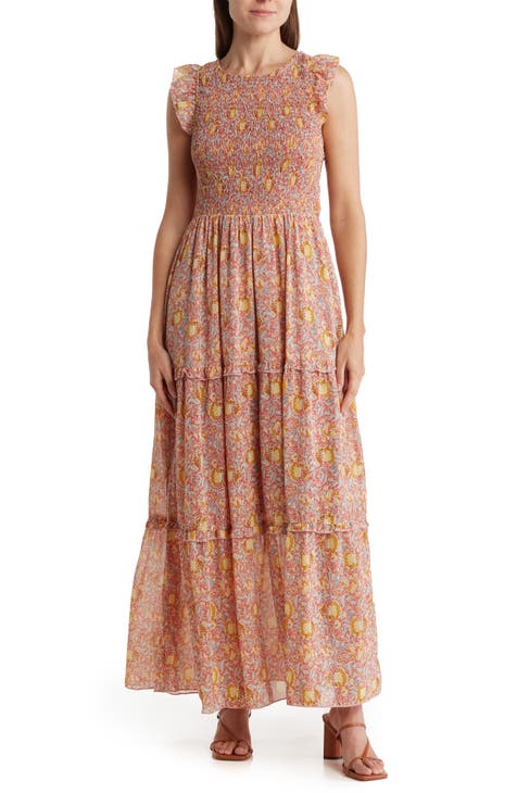 Smocked Flounce Ruffle Sleeve Dress