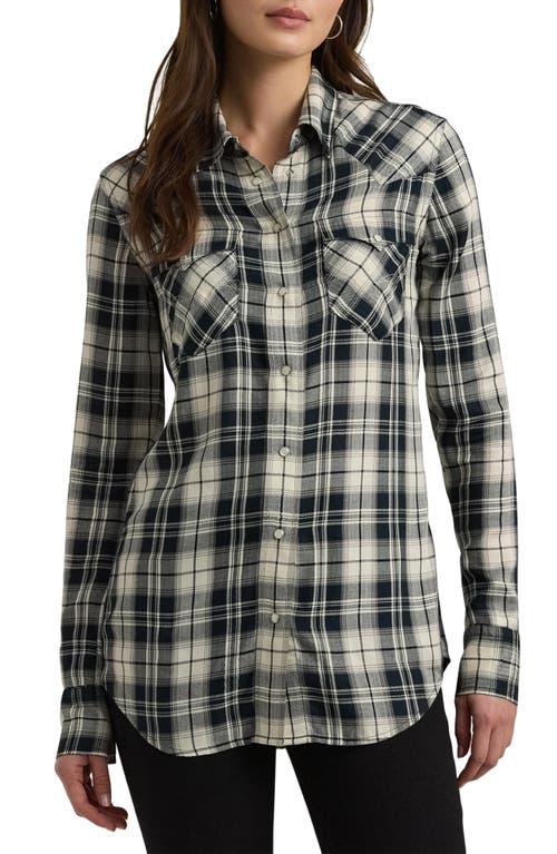 Shop Lauren Ralph Lauren Slim Fit Plaid Herringbone Shirt In Black/mascarpone Cream