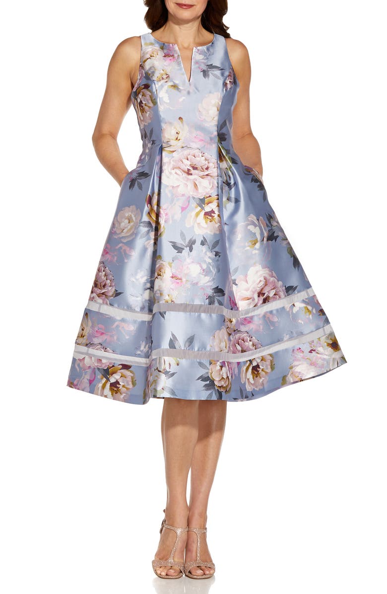 Adrianna Papell Floral Mikado Fit & Flare Midi Dress, Main, color, 