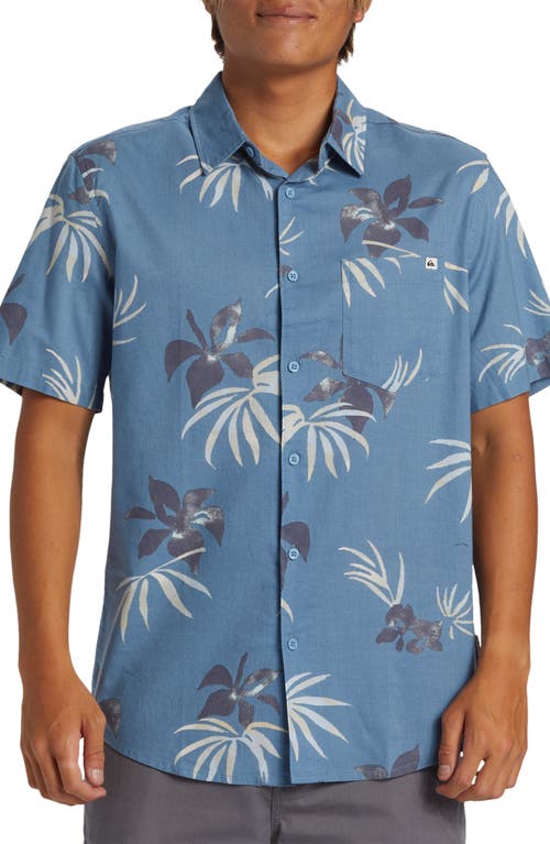 Shop Quiksilver Apero Floral Short Sleeve Button-up Shirt In Blue Shadow