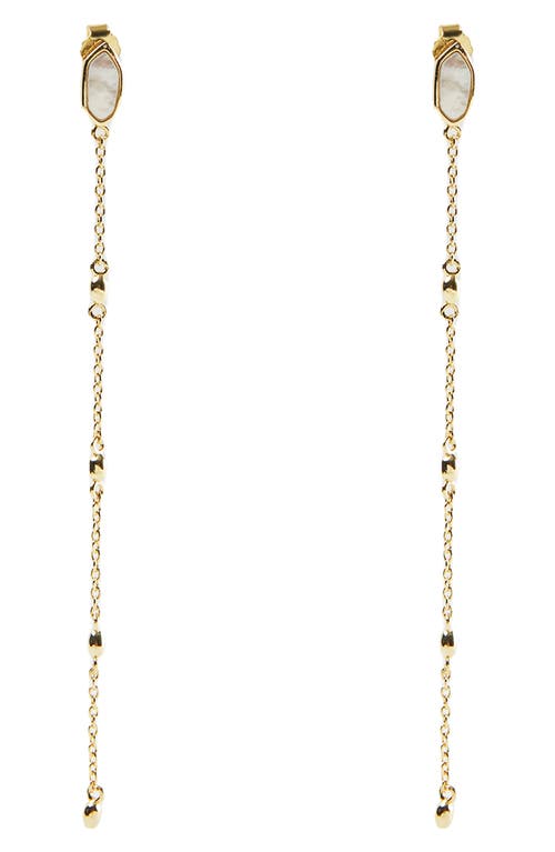 Mother-of-Pearl Station Chain Linear Drop Earrings in Gold