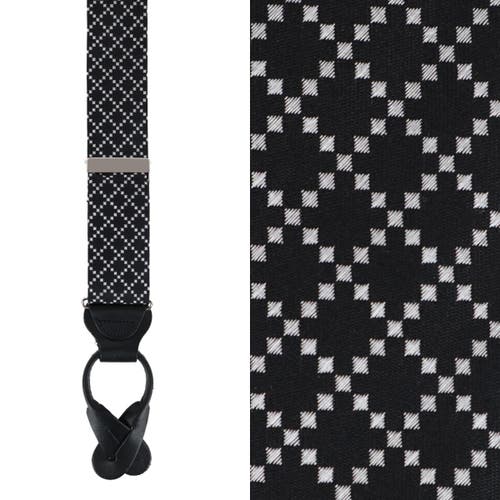 Trafalgar Rowan Geometric Pattern Silk Button End Suspenders In Black