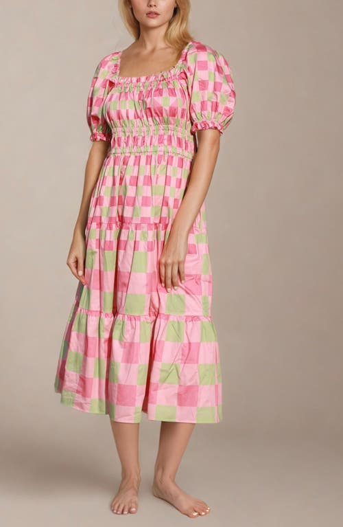 Shop Jessie Zhao New York Watermelon Grid Midi Dress In Pink/green