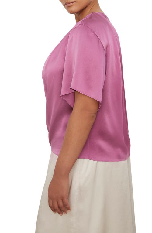 Vince Drape Neck Flutter Sleeve Silk Top In Camelia
