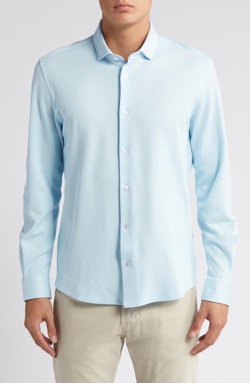 Solid Performance Piqué Button-Up Shirt in Light Blue