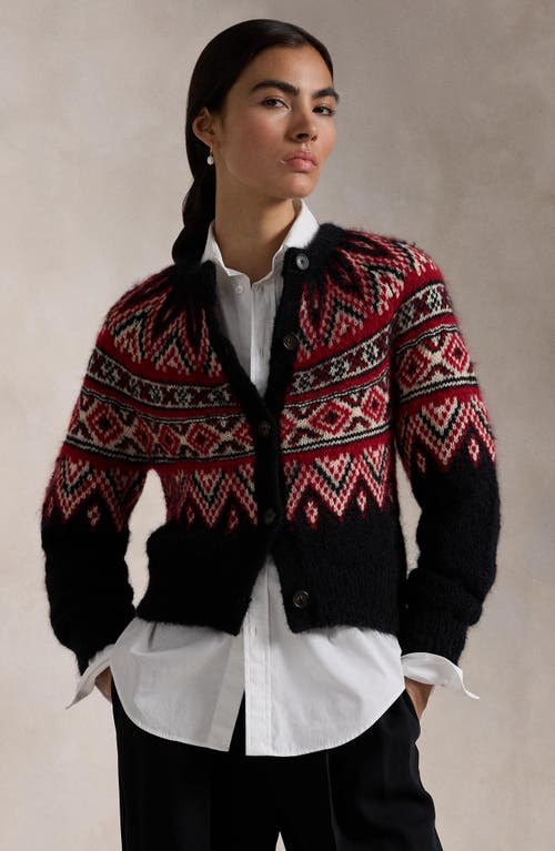 Shop Polo Ralph Lauren Fair Isle Alpaca Blend Jacquard Cardigan In Black Multi