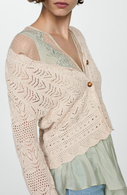 Shop Mango Sito Open Stitch Cardigan In Light Pastel Brown