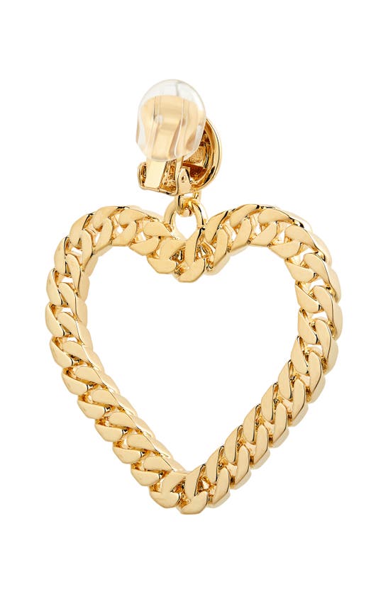 Shop Moschino Love Curb Chain Heart Drop Clip-on Earrings In Shiny Gold