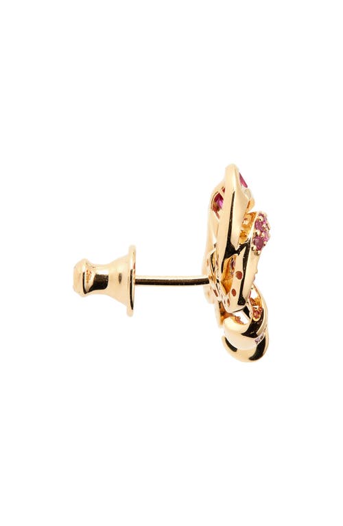 Shop Judith Leiber Couture Pavé Crystal Bow Stud Earrings In Red/gold