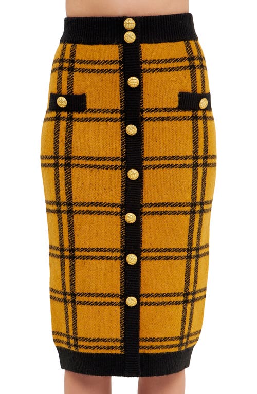 Shop English Factory Plaid Double Knit Midi Pencil Skirt In Yellow/black