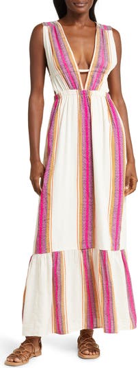 lemlem Lelisa Plunge Cotton Blend Maxi Dress Nordstrom