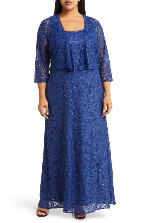 Downton Abbey Inspired Dresses Alex Evenings Lace  Sequin Jacket Dress in Royal at Nordstrom Size 24W $249.00 AT vintagedancer.com