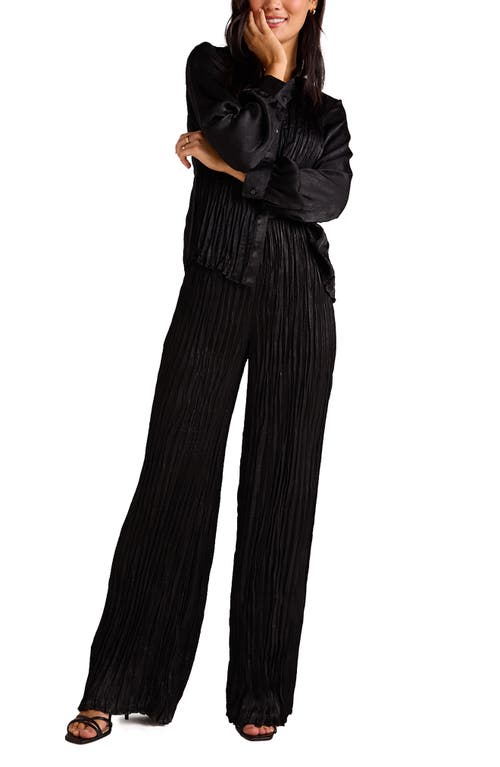 Shop Bella Dahl Variegated Pleat Wide Leg Satin Pants In Black