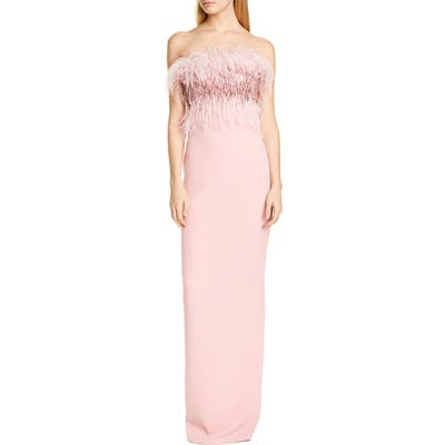 Pamella Roland Crystal Feather Bodice Column Gown, Pink