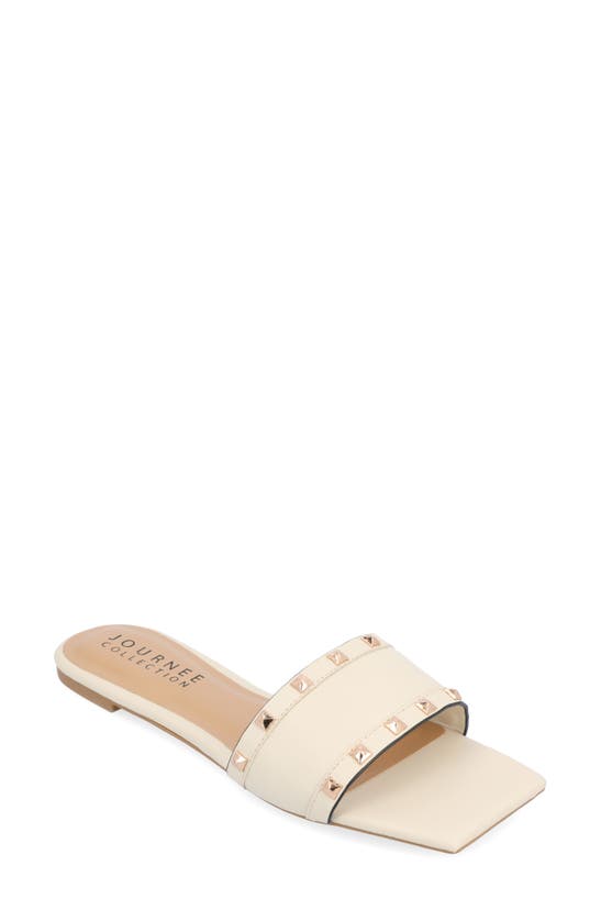 Journee Collection Treena Studded Flat Slide Sandal In Ivory