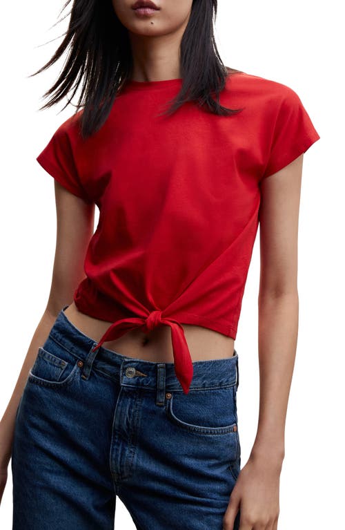 MANGO Knot Front Cotton Crop T-Shirt in Red