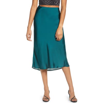 Leith Satin Midi Skirt, Blue/green