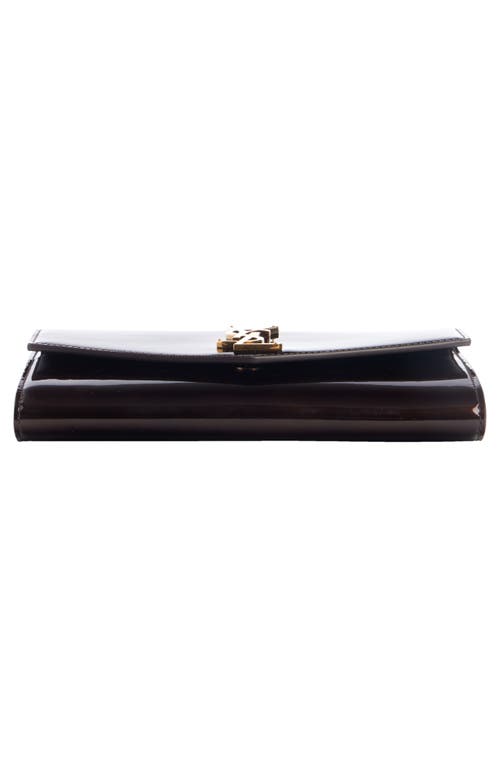 Shop Saint Laurent Cassandre Uptown Patent Leather Envelope Wallet On A Chain In Ir Brown/dark Nut Brown