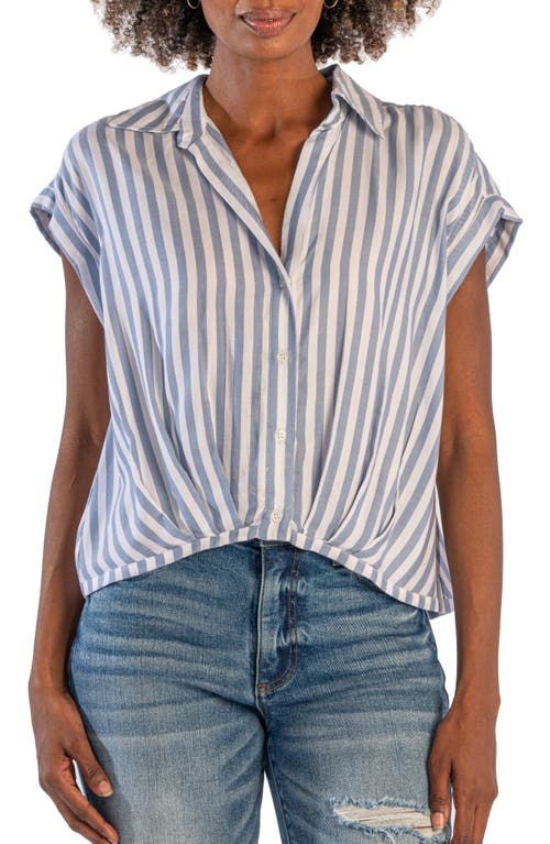KUT from the Kloth Gaia Pleat Hem Short Sleeve Button-Up Top Blue/White at Nordstrom,