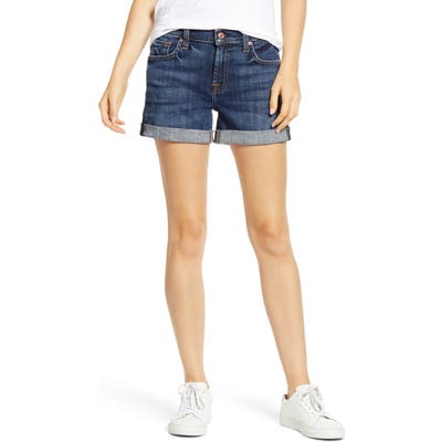 7 For All Mankind Roll Cuff Denim Shorts, Blue