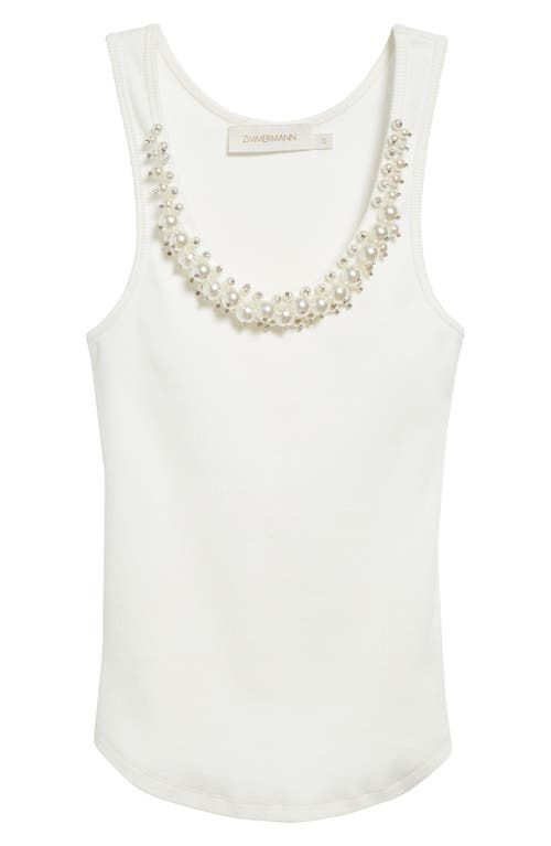 Shop Zimmermann Faux Pearl Embellished Rib Tank In Ivory