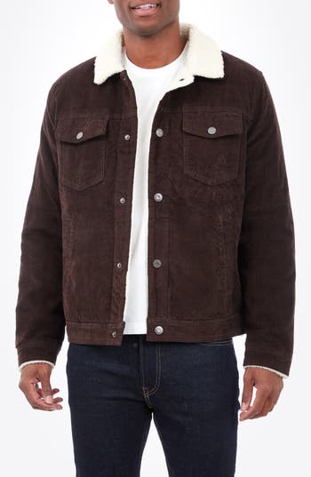 Lucky Brand Kenton Corduroy Faux Shearling Lined Trucker Jacket In Chocolate