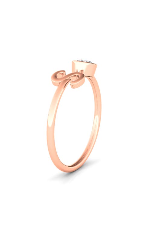 Hautecarat Letter Lab Created Diamond 18k Rose Gold Ring In 18k Rose Gold - S